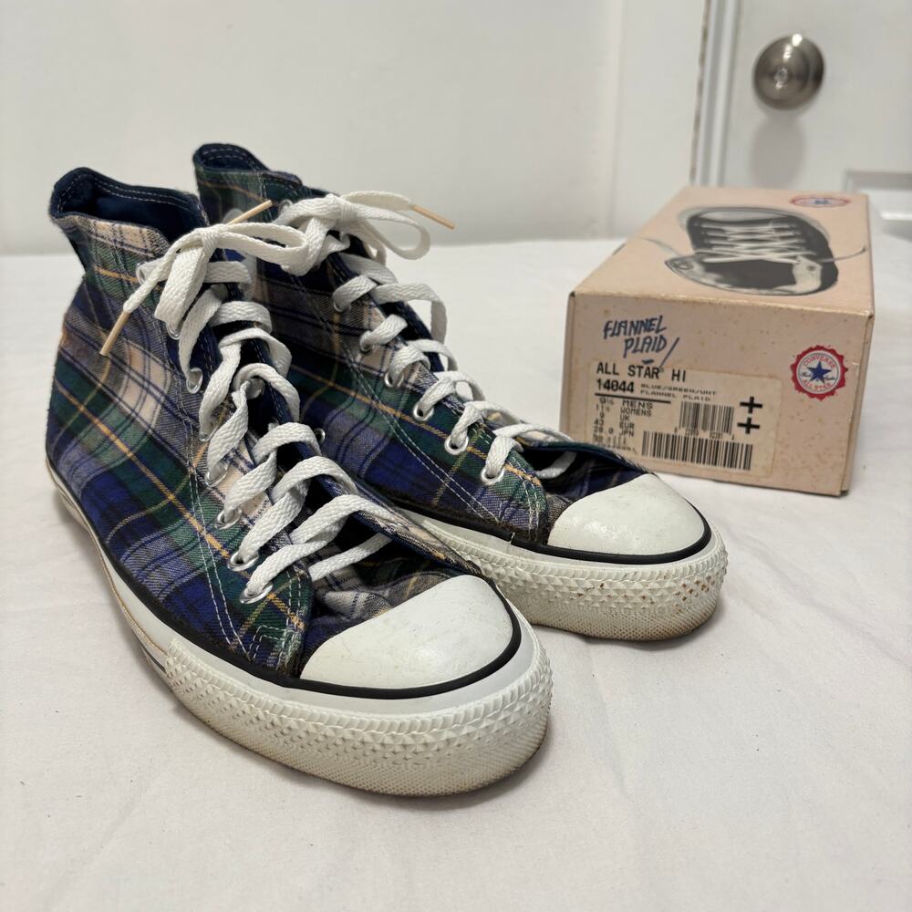 VTG 80's Converse All-Star Chuck Taylor High Top Made USA Sneakers Flannel 9.5